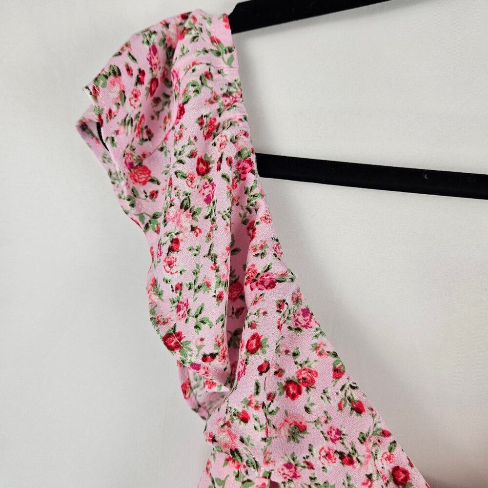 NWT AFRM Sienna Pastel Pink Floral Ruffle Cap Sleeve Adjustable Strap Crop Top L - Picture 6 of 12